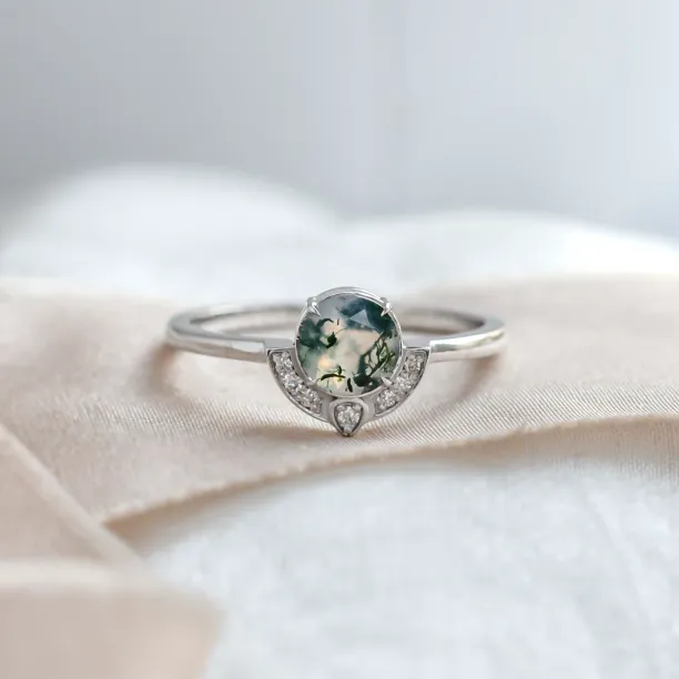 Unique gold moss agate ring with diamonds BILBO Image