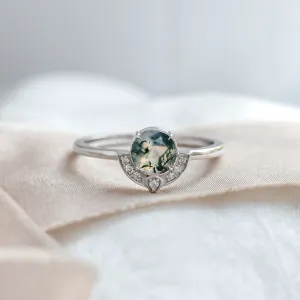 Unique gold moss agate ring with diamonds BILBO Thumbnail