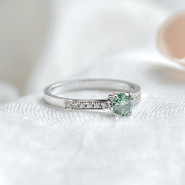 Gold teal moissanite ring with side moissanites CAPRI Image