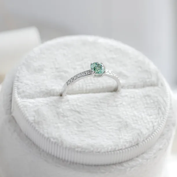 Gold teal moissanite ring with side moissanites CAPRI Image