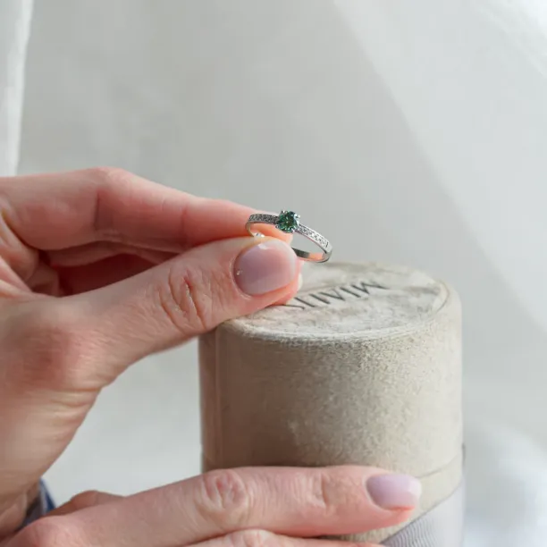 Gold teal moissanite ring with side moissanites CAPRI Image