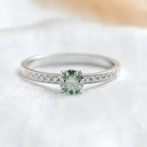 Gold teal moissanite ring with side moissanites CAPRI