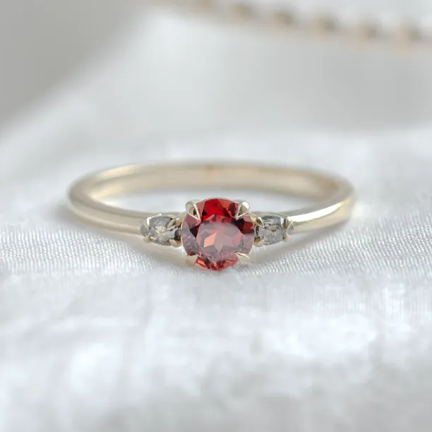 Gold ring with garnet and salt and pepper diamonds DRAGON Image