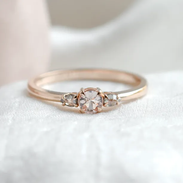 Gold ring with morganite and salt and pepper diamonds DUSTY Image