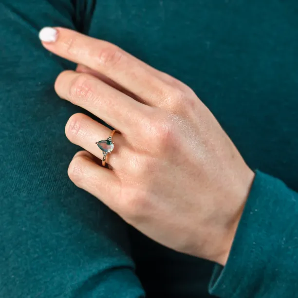 Unusual engagement ring with moss agate and diamonds ALBRUNA Image