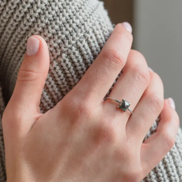 Minimalist ring with asscher salt and pepper diamond CIAO Image