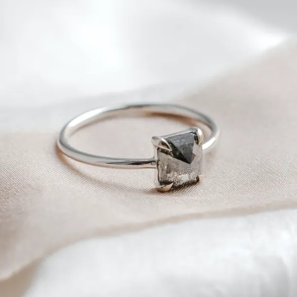 Minimalist ring with asscher salt and pepper diamond CIAO Image