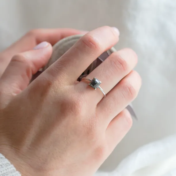 Minimalist ring with asscher salt and pepper diamond CIAO Image