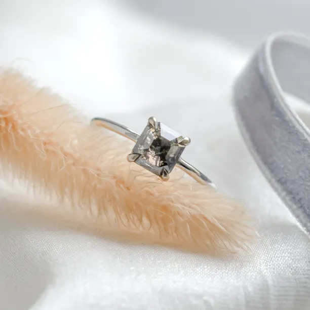 Minimalist ring with asscher salt and pepper diamond CIAO Image