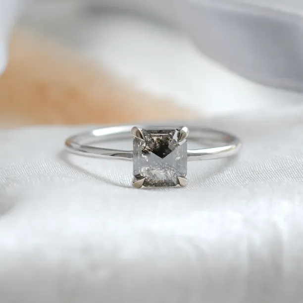 Minimalist ring with asscher salt and pepper diamond CIAO Image