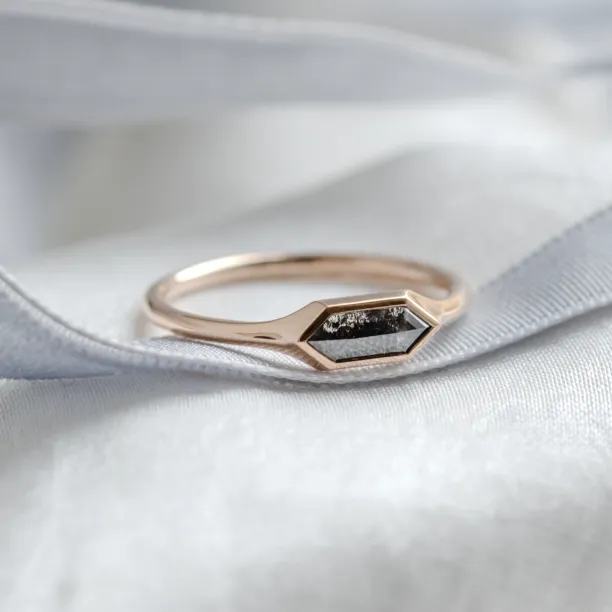 Engagement ring with hexagon salt and pepper diamond PROXY Image