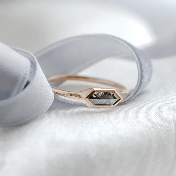 Engagement ring with hexagon salt and pepper diamond PROXY Image