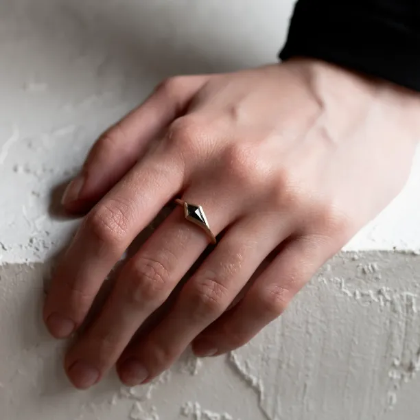 Gold matte ring with kite salt and pepper diamond APEX Image