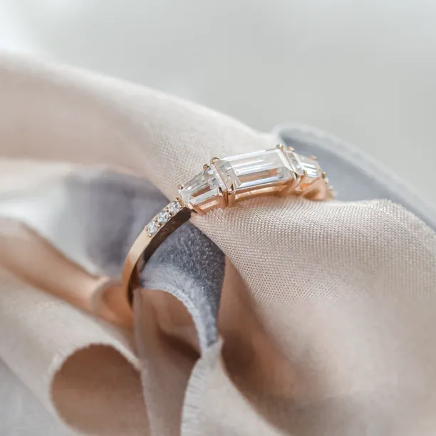 Gold ring in art deco style with moissanites SPENCER Image