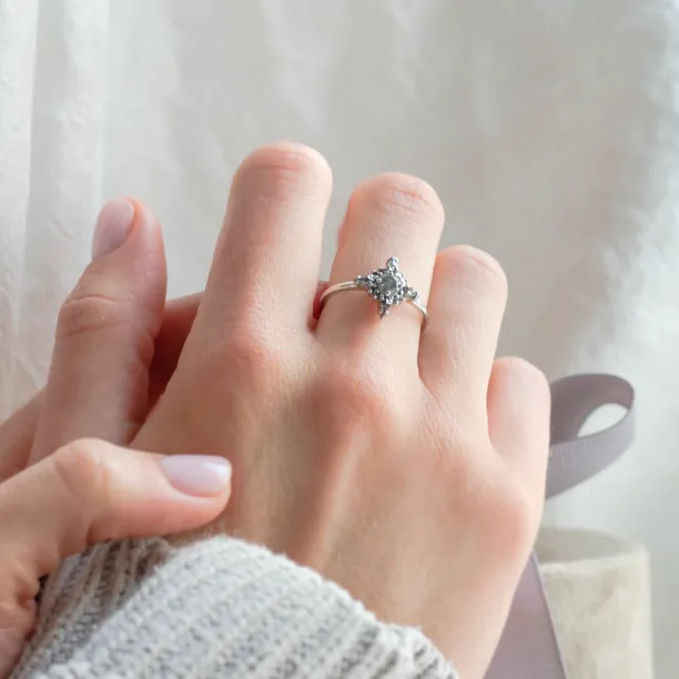 Gold cluster ring with salt and pepper diamonds ring RAVE Image