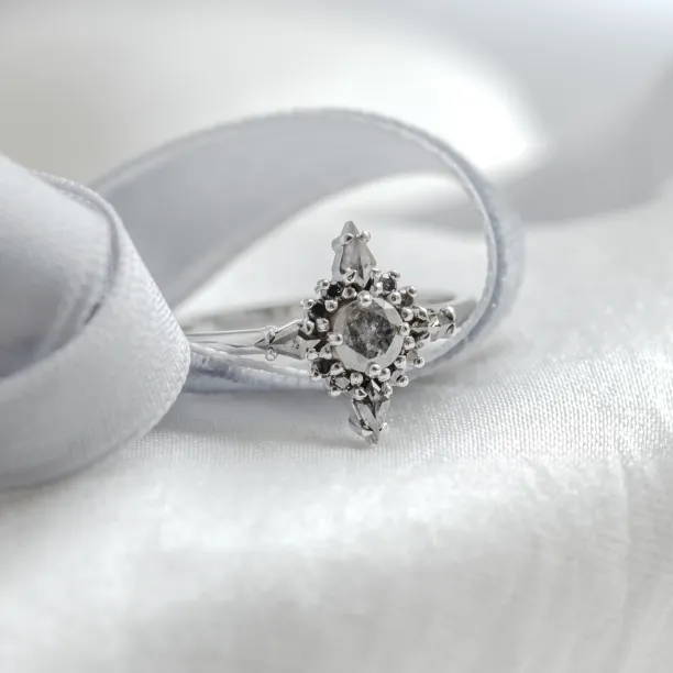 Gold cluster ring with salt and pepper diamonds ring RAVE Image