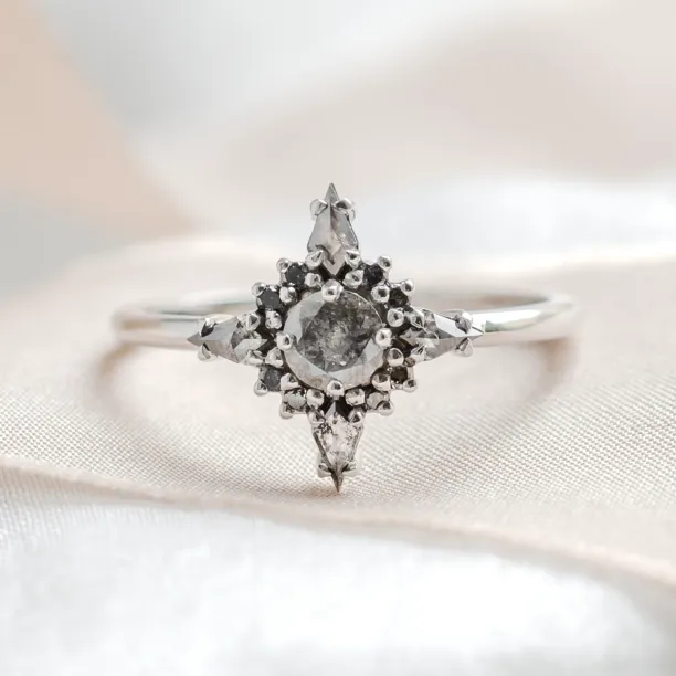 Gold cluster ring with salt and pepper diamonds ring RAVE Image