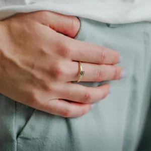 Gold branch ring with salt and pepper diamond ROWYN
