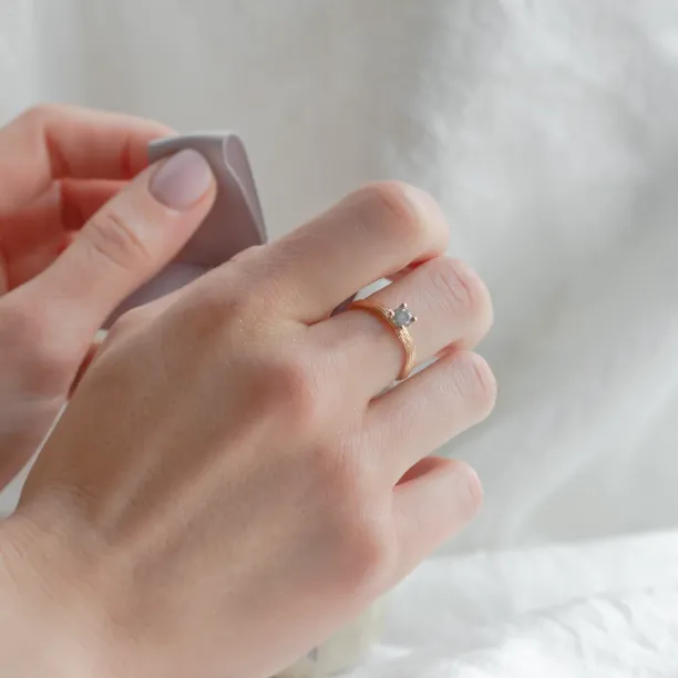 Gold branch ring with salt and pepper diamond ROWYN Image