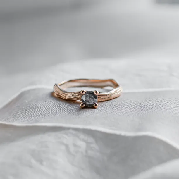 Gold branch ring with salt and pepper diamond ROWYN Image