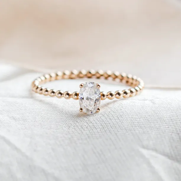 Minimalist beaded ball ring with moissanite CARLIN Image
