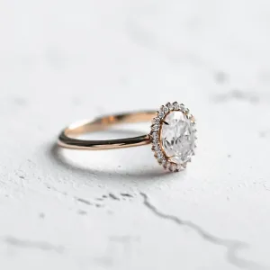 Halo engagement ring with oval moissanite BLANC Thumbnail