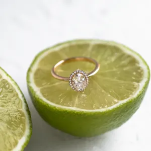 Halo engagement ring with oval moissanite BLANC Thumbnail