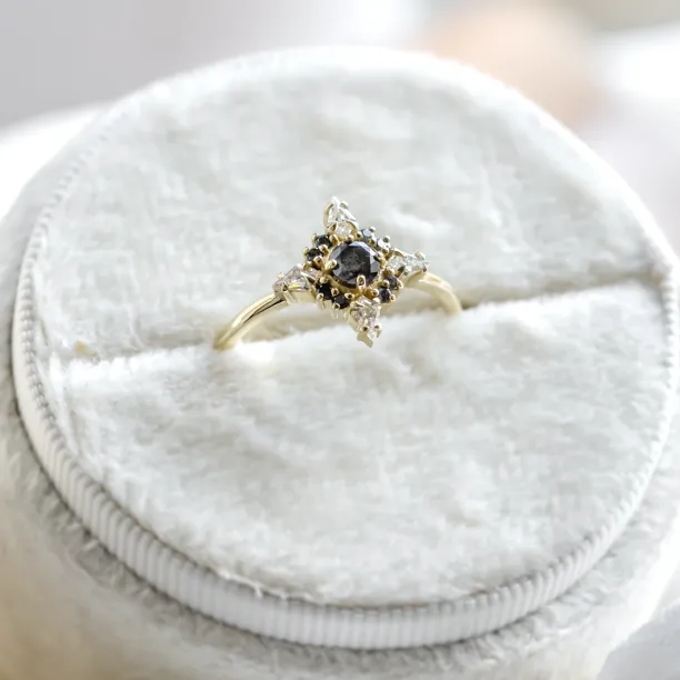 Engagement cluster ring with salt'n'pepper diamonds FERRARA Image