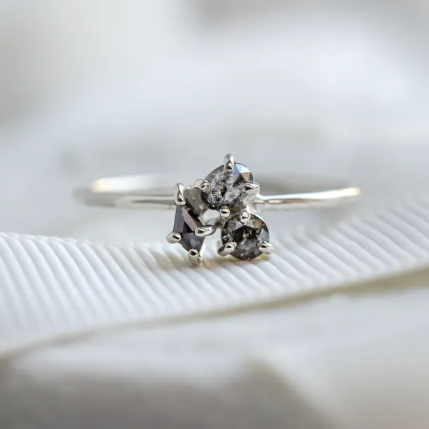 Unusual cluster ring with salt and pepper diamonds TAIPEI Image