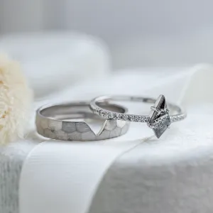 Engagement set of tree rings with salt and pepper diamonds ZERIX Thumbnail