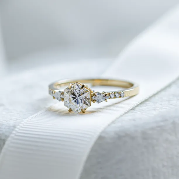 Unusual engagement ring with moissanites MAJESTY Image
