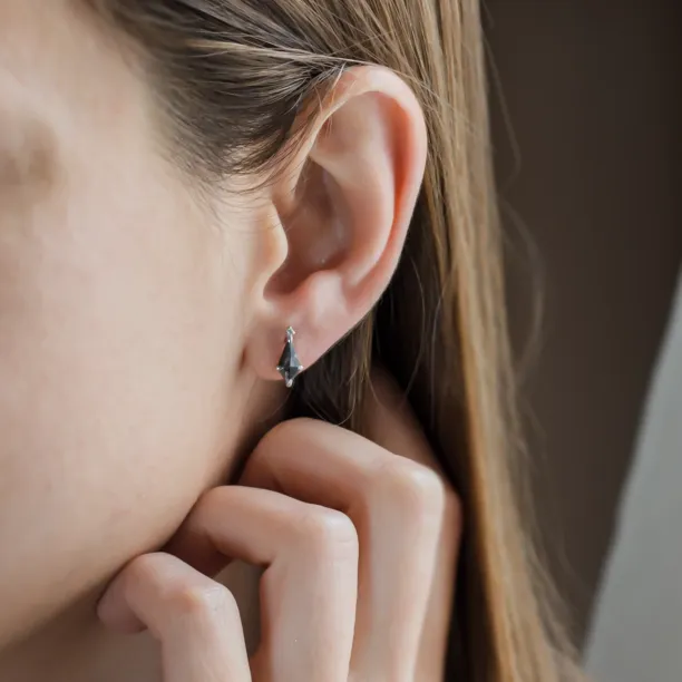Gold earrings with kite salt and pepper diamonds POE Image
