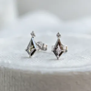Gold earrings with kite salt and pepper diamonds POE Thumbnail