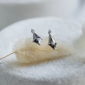 Gold earrings with kite salt and pepper diamonds POE Thumbnail