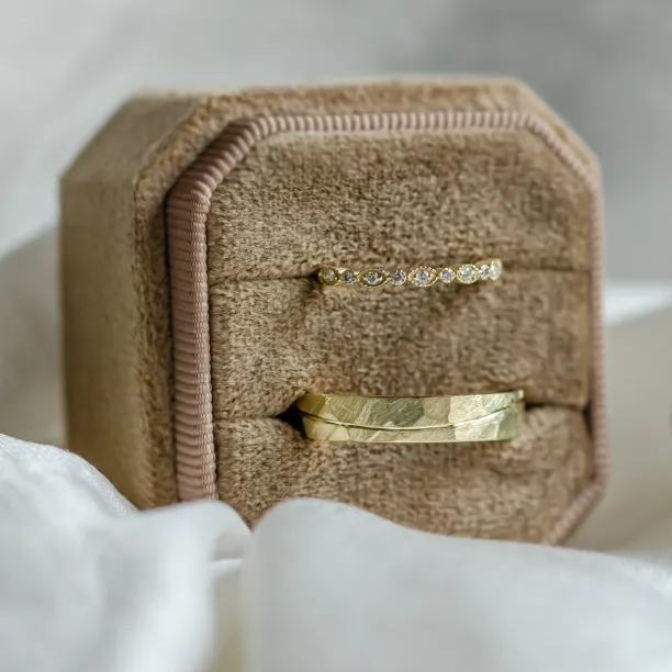 Unusual wedding rings with diamonds in vintage style LAZZI Image