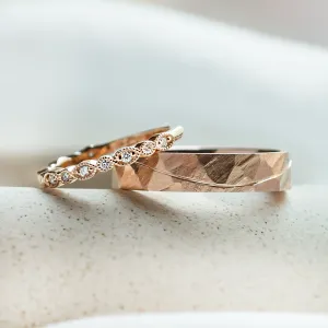 Unusual wedding rings with diamonds in vintage style LAZZI
