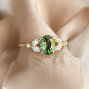 Vintage engagement ring with green sapphire and diamonds CADET Thumbnail