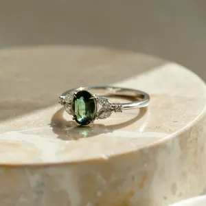 Vintage engagement ring with green sapphire and diamonds CADET Thumbnail