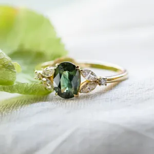 Vintage engagement ring with green sapphire and diamonds CADET Thumbnail