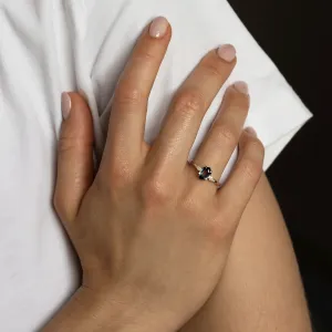 Engagement ring with hexagon teal sapphire and moissanites SLATE Thumbnail