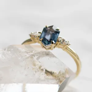 Engagement ring with hexagon teal sapphire and moissanites SLATE Thumbnail