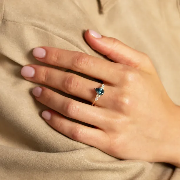 Gold ring with pear blue lab grown diamond and side diamonds AZURE Image