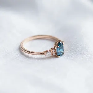 Gold ring with pear blue lab grown diamond and side diamonds AZURE Thumbnail