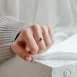 Gold ring with pear blue lab grown diamond and side diamonds AZURE Thumbnail