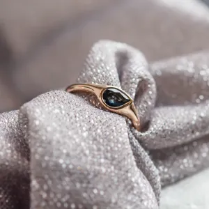 Gold ring with pear blue sapphire DREW Thumbnail