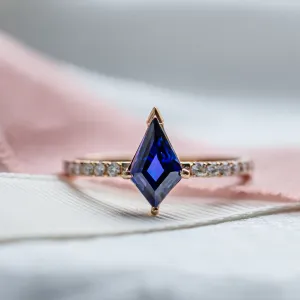 Gold ring with blue lab grown sapphire and moissanites ZEPHYR Thumbnail