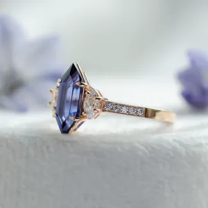 Ring with blue lab grown sapphire and moissanites ELLIS Thumbnail