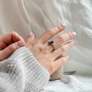 Ring with blue lab grown sapphire and moissanites ELLIS Thumbnail