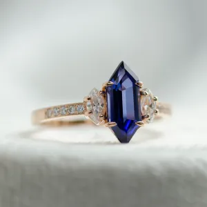 Ring with blue lab grown sapphire and moissanites ELLIS Thumbnail
