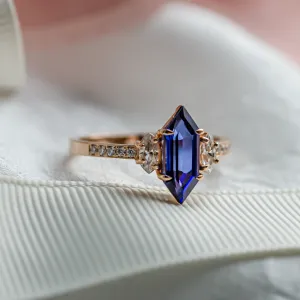 Ring with blue lab grown sapphire and moissanites ELLIS Thumbnail